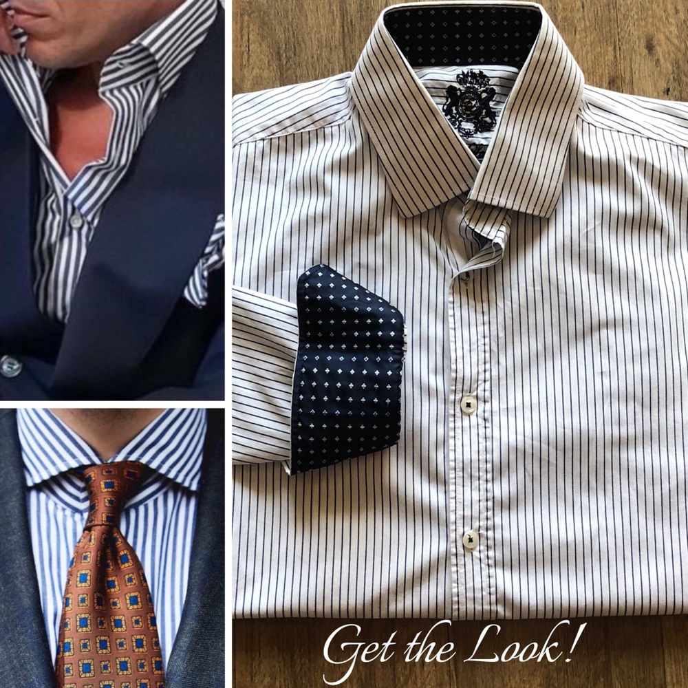 📌 English Laundry White w/ Navy Stripes Shirt